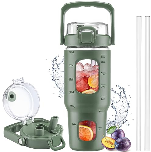 HYDRAGLAZIC 960ml Glasflasche mit Strohhalm