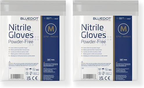 Blue Dot Non-Sterile Nitrile Powder Free Gloves, Medium (Pack of 2)