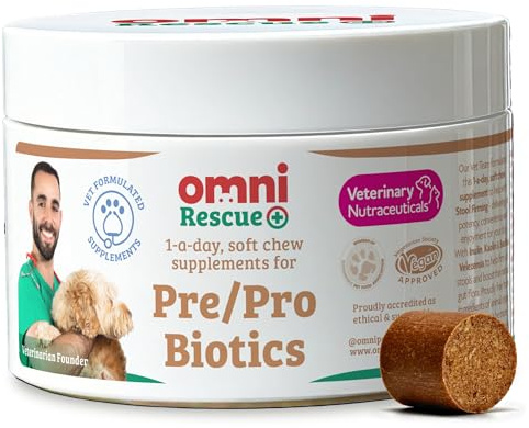 Omni Probiotics for Dogs – Gut Health Soft Chews with Inulin | Vet grade daily chew with inulin and kaolin – supports digestive health and firms stools