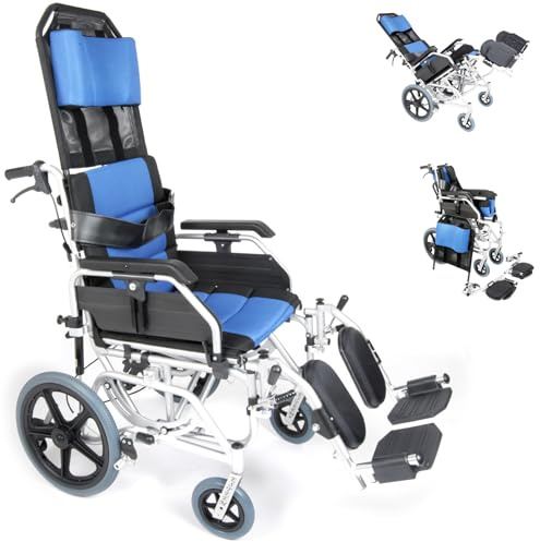 U-GO Esteem Tilt in Space Transit Wheelchair, High Back Lightweight Recliner Wheel Chair, Reclining Folding Wheelchair for Adults with Removable Headrest, Mobility Aid, Seat Width (16)