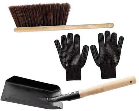 HEALEEP 1 Ensemble ensemble de pelle de cheminée balayette cheminée balayette cheminee brosse de nettoyage du foyer brosse à cendres pelle en fonte pelle à pelle brosse à bois propre poêle