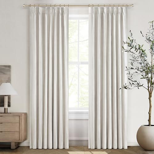 Neutral 86 Inch Nursery Blackout Window Curtains for Bedroom 86 Inches Long, Thermal Curtains for Summer Heat Blocking Linen Custom Made Drapes Pinch Pleated Back Tab Rustic (40x862 Panels)
