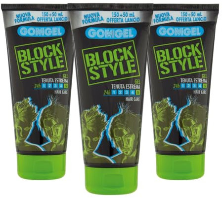 Gomgel Block Style, Gel Capelli a Tenuta Estrema 24h, Nuova Formula - 3 Pezzi x 200 ml