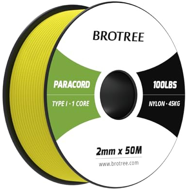 Brotree Paracord 2mm 50M 100% Nylonrep 1 Tråd Typ I Snöre för Utomhus, Hundhalsband, Armband, Camping - 45kg Brottlast (Neongul)