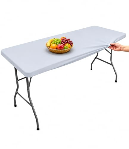 Morbuy Tovaglia Antimacchia Rettangolare Con Elastico, Grigio Exterior Copritavolo 183x76 CM Resistente Al Vento, Lavabile, Per Tavoli Da Giardino, Esterno, Campeggio e Picnic