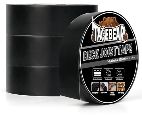TAPEBEAR Joist-Tejp 40mm x 15m - Däckbjälk Butyltätning för Däck - Vattentät Anti-Korrosion Väderbeständig för Trädäck Balkar Fälg, Tak, 4 Rullar
