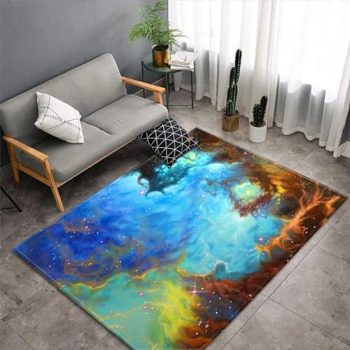 Teppich Kinderteppich Wohnzimmerteppich Schlafzimmerteppich 3D-Gedruckter Superweicher Flanellteppich Universum, Weltraum, Galaxie, Planet 120 X 160 Cm - Schmutzabweisend - Leicht Zu Reinigen -7Y9F8K3