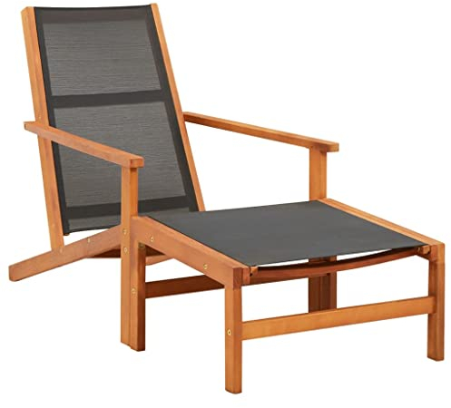 HEFZGDB Gartenstuhl mit Fußablage Eukalyptus Massivholz und Textilene Balkonstuhl Loungesessel Sonnenliege Geeignet für den Pool, die Terrasse und die Veranda.
