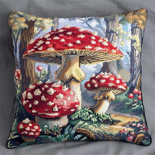 kitphoenix Knüpfkissen Zum Selber Knüpfen Knüpfen Set Knüpfteppiche Set Pilz Knüpfkissen Set für Anfänger Erwachsene oder Kinder zum Selber Knüpfen,DIY Knüpfteppich Knüpfpackung 43 X43 Cm