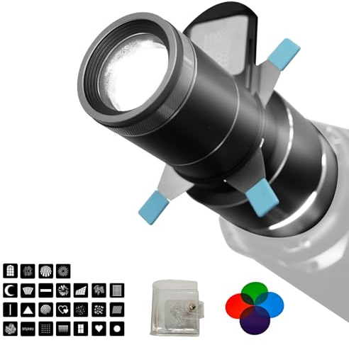 100SLENS-PRO Optischer Snoot mit Bowens-Mount für COB Lights | 4 Farbfilter und 25 Gobos für Monolight, Blitz, Speedlite, LED Porträt und Produktbeleuchtung