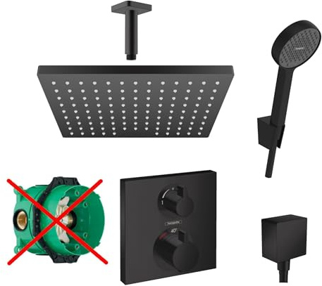 Hansgrohe Duschsystem Unterputz Duscharmatur Hansgrohe schwarz HGSK04-ob | Duscharmatur von Hansgrohe Ecostat Square Thermostat Armatur und Hansgrohe Regendusche Duschkopf eckig Dusch-SET schwarz
