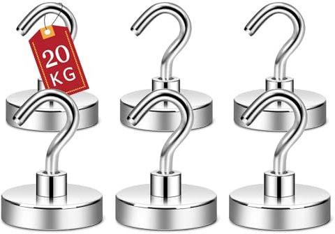 ATEWEITA Ganci Magnetic, Gancio Magnetico Extra Forti Neodimio Calamita con Gancio, Magnetic Hooks per frigorifero da cucina, soffitto, griglia, Piccoli (Argento, 25mm)