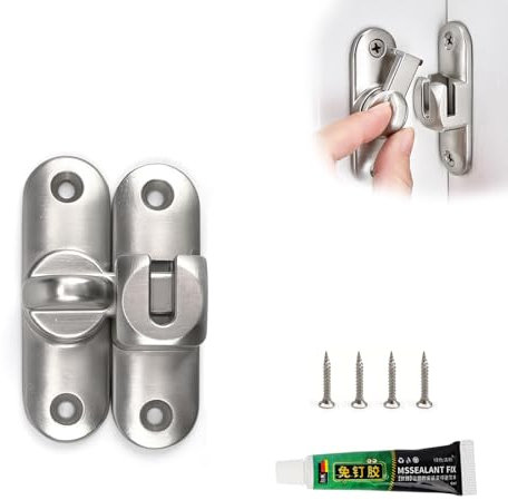 SHENGYIG Serratura Porta Scorrevole, 7.9 cm in Lega Zinco Chiavistello, 90° e 180° Blocco Porta Scorrevole, Serratura Porta Esterna, con Viti e Adesivo Senza Chiodi, per Armadi, Porte, Finestre