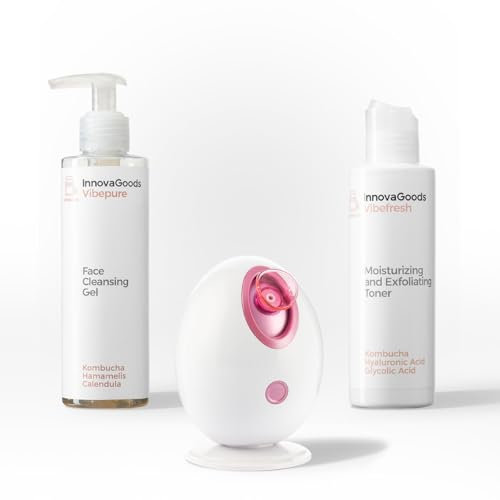 InnovaGoods® Kambucha, set per la cura del viso, X1 sauna facciale elettrica, Nano-vaporizzatore, x1 gel detergente desensibilizzante e idratante, x1 tonico, Astringente, protegge e purifica tutte le