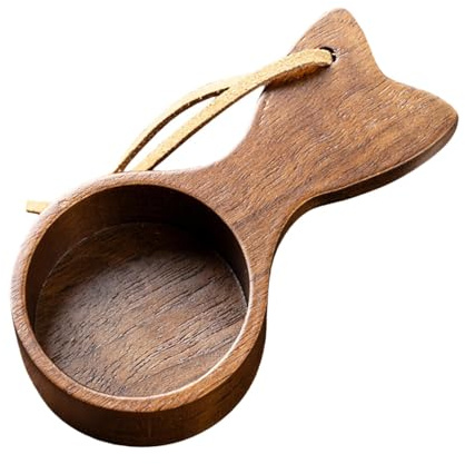 Small Wooden Coffee Scoop Leather Lanyard Smooth Coffee Measuring Scoop