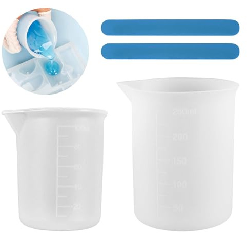 Silikon Messbecher Set, 250 ml und 100 ml Silikon messbecher, Silikonbecher zum gießen,2 Silikon Rührstab, für Epoxidharz, Gießformen, Wachsen, leicht zu reinigen