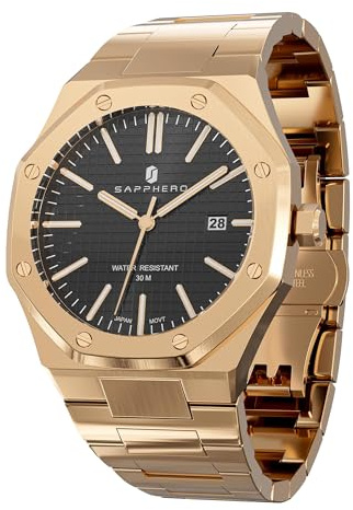 SAPPHERO Uhren Herren Edelstahl 50M Wasserdicht Armbanduhr Herren Klassisch Luxus Achteckig Analog Quarz Herrenuhren mit Kalender Japanische Uhrwerke Elegantes Geschenk für Männer