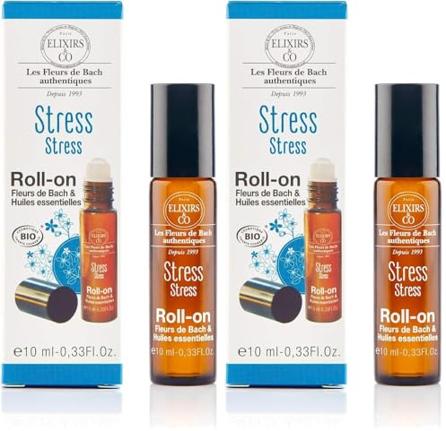 Elixirs & Co - Roll On Huiles Essentielles et Fleurs De Bach Stress Adulte Bio - Angoisse, Anxiété, Sérénité, Effet Apaisant, Relaxation, Endormissement - 100% Naturel - Fabriqué en France