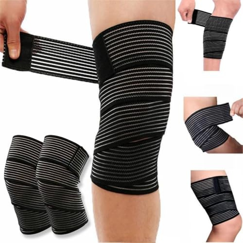 Eitonbu 2 Pcs Adjustable Elastic Knee Wrap Compression Bandage Brace Support for Women and Man， Legs ain Relief, Stabilising Ligaments, Joint Pain, Squat, Basketball,Running,Tennis,Volleyball，Football
