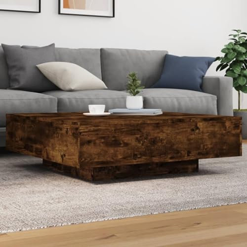 IBUQDDV Couchtisch mit LED-Leuchten Räuchereiche 100x100x31 cm Couchtische Wohnzimmertisch Sofatisch Coffee Table für Wohnzimmer