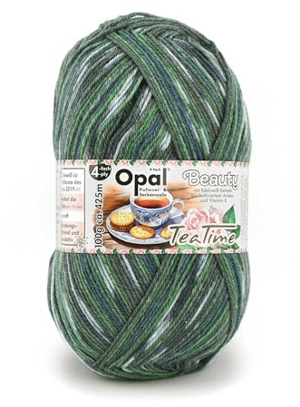 Opal Beauty TeaTime 4-fädige Sockenwolle, 75% Schurwolle/25% Polyamid, mit Edelweiß-Extrakt und Vitamin E, 100g/420m, (11512 Draussen nur Kännchen)
