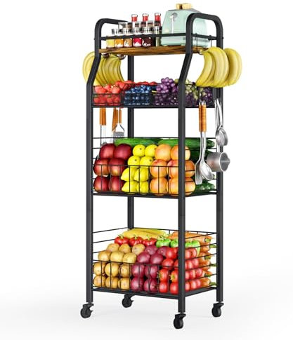 Vincourta Verdulero Cocina con Ruedas, Verdulero Cocina de 4 Niveles, 122cm Carrito Verdulero para Cocina, Carro Verdulero de Cocina, Frutero con Ruedas, Carrito Verduras para Almacenamiento de Cocina