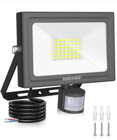 MEIKEE 30W Projecteur Led avec Détecteur de Mouvement 30s 2820LM Blanc Froid 6500K IP66 Étanche Éclairage de Sécurité Spot LED avec Detecteur pour Exterieur, Jardin, Patio, Garage, Entrée