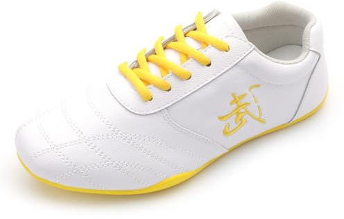 UKUBOXBAG Men's Martial Arts Shoes Leather Kung Fu Tai Chi Wushu Footwear Low-Top Martial Arts Sneakers Traditional Flexible Qigong Trainers,White,9