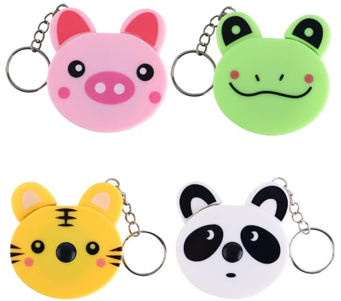 Gosknor 4uds Cintas Métricas Dibujos Animados, 150cm Cinta Métrica Retráctil Linda Cinta Métrica Costura Pequeña Tigre/Cerdo/Rana/Panda con Llavero para Niños Sastres Pérdida Manualidades (4 Estilos)