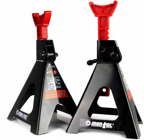 IMJ-Global Caballetes soportes de 6 toneladas | 2 unidades | Altura mínima 40,8 cm | Altura máxima 60 cm | Base 22 x 25 cm | de acero | para coche, moto, taller