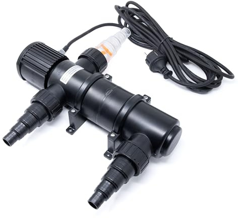 VIALIA UVC Klärer, Modell: GUV-211, 11 Watt, 1.700 l/h, Teichklärer | mit 3 Anschlüssen 20/25/32/40 mm, UV-Schauglas und Quick Lock-Anschluss, Teichfilter mit Pumpe für den Gartenteich