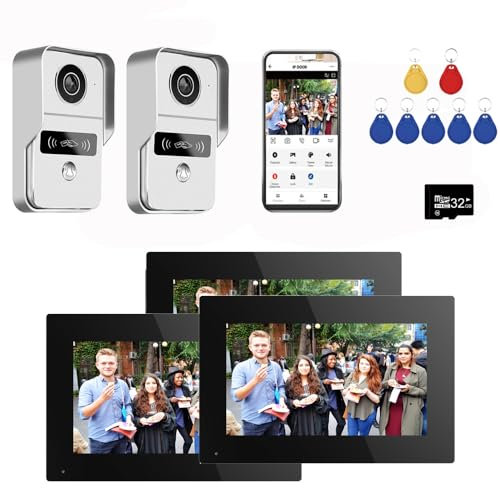 Wired Video Doorbell Apartment Intercom with 7 inch Touch Monitor System,1080P Doorphone Door Camera,TUYA WiFi Smart Home Video Intercom Door Phone Kits for Home Villa (2doorbell+3monitor)