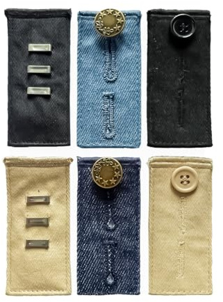 6 Stycken Byxknappförlängare - Elastisk, Justerbar Knapp- och Hake Midjeexpander i Flera Stilar för Män och Kvinnor - Ingen Söm Behövs - av Mobi Lock