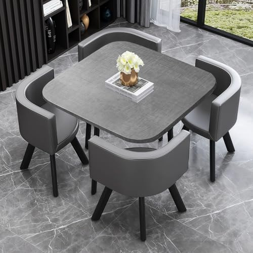Dining Table Set with 4 Chairs, Square Kitchen Table and Chairs for 4, Compact Conference Tables Chair Set, Modern Reception Table for Meeting Room, Home kitchen Table Furniture,Grey