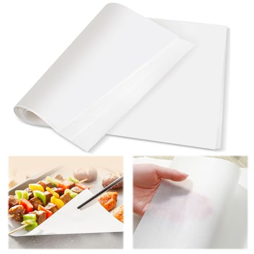 100 Hojas Antiadherente Papel para Envolver Alimentos, 32×22cm Papel Encerado Impermeable y Aceitado, Blanco Papels de Horno, para Queso Hamburguesas, Barbacoas, Hornear, Sándwiches, Panes