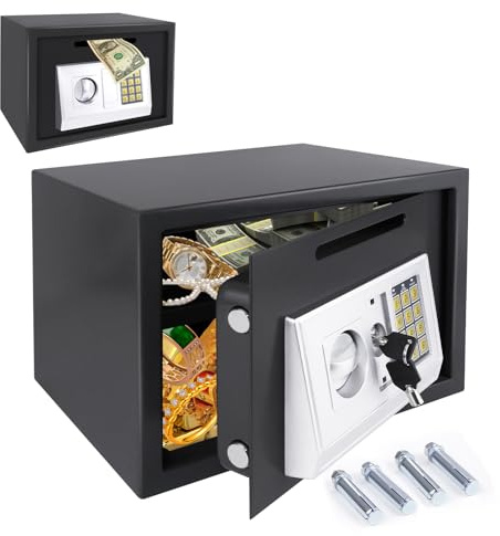 16L Home Digital Safe Electronic Cabinet Safes Cash Box Wall Safes with Key, High Security Home Safe Steel Construction, Fireproof Electronic Password Cabinet for Office, Hotel, 35*24.8*25cm, Black
