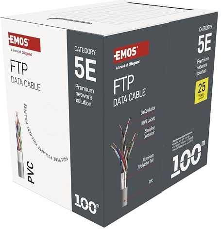 EMOS - Cavo di rete FTP CAT 5e, 100 m, PVC - Cavo patch CAT5e FTP - Cavo LAN Gigabit - Cavo Ethernet schermato - per interni