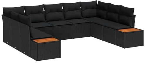 vidaXL Trädgårdsoffset med kudde 9 pcs Svart Poly rattan, Trädgård och terrass, modern modulär utemöbelset, lätt rattansoffa, väderresistent loungesoffa