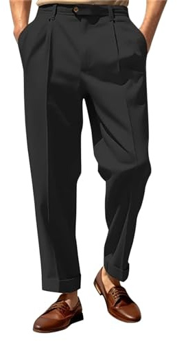 Pantaloni da uomo con pieghe e cintura espandibile, taglio classico, comodi ed eleganti tasche per lavoro, feste e uso quotidiano