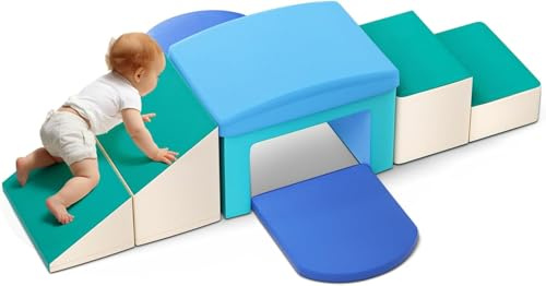 Module Lot de Blocs de Construction en Mousse, avec Toboggan, arcs de Plusieurs Tailles pour l'escalade en intérieur, Grands Blocs de Construction pour bébés et Tout-Petits, parcours motricité bébé