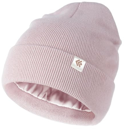 Creekstone Satin Gefütterte Wintermütze für Damen Herren Slouchy Beanie für Haar, Warme Strickmütze Satin Lined Beanie Hat Unisex