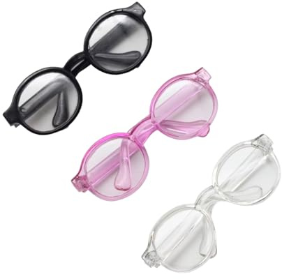 3er Set Brillen in Rosa Schwarz und Transparent passend für 17 cm Puppen Miniatur-Puppenbrille Zubehör für kleine Plüschtiere