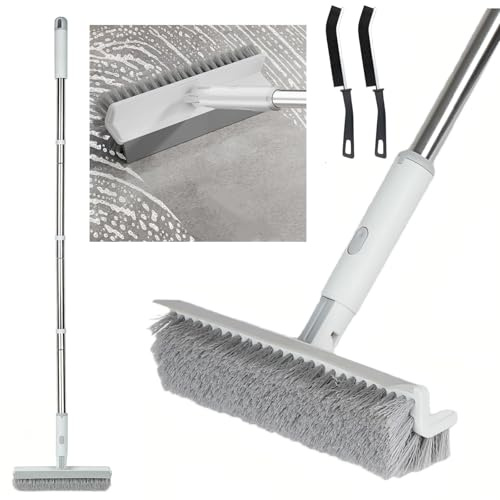 Cepillo para fregar suelos con mango largo, giro de 180°, cepillos de cerdas rígidas 2 en 1 en forma de V para limpiar líneas de azulejos de grietas, ducha, cocina, esquina, baño, con 2 cepillos para