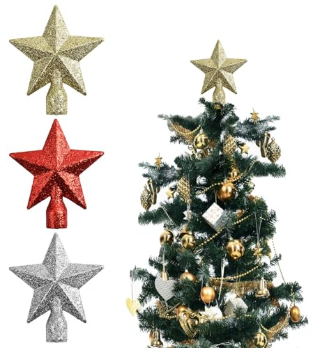 3 Stück Weihnachtsbaumspitze Klein Enthält Gold, Rot und Silber Mini Christbaumspitze 10cm Tannenbaumspitze Kunststoff Weihnachten Baumspitze Geeignet für Weihnachtliche Dekoration