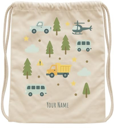 Jophy&Co Personalisierter Kinderbeutel | Rucksack mit Namen | 100% Baumwolle | Tasche für Kinder für Schule/Kindergarten/Ausflug/Reisen/Sport | 44 x 37 cm (COD.8701)