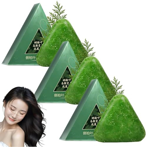 Nature Seven Green Soap Shampoo, Nature Triangle Shampoo Bar, Pflanzliches Festes Shampoobar, zur Haarpflege für Frauen und Männer, Stärkt Glatt Haar (3PCS)