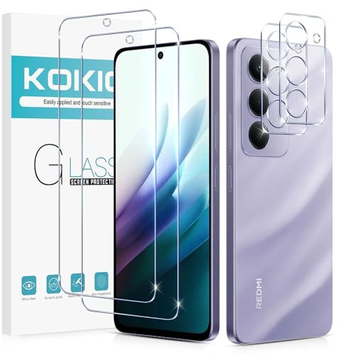 Kokio 2 Piezas Protector de Pantalla para Xiaomi Redmi 15 4G, con 2 Piezas Protector de Lente de Cámara, Ultra HD Cristal Templado, Dureza 9H, Anti Arañazos, Sin Burbujas
