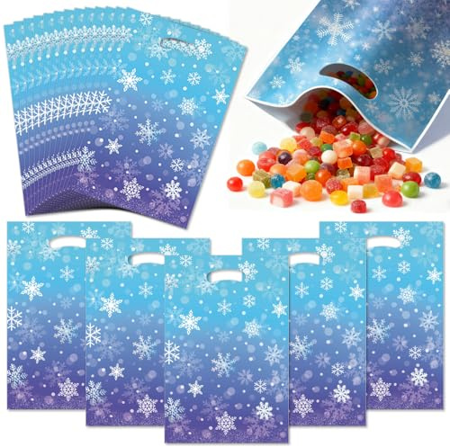 50 Stück Weihnachts Schneeflocke Geschenktüten Geburtstag Goodie Bag Plastik Geburtstags Tüten Süßigkeiten Kekse Geschenktüte Klein Geburtstagstüten Geschenktaschen Weihnachten Partytüten Gift Bags
