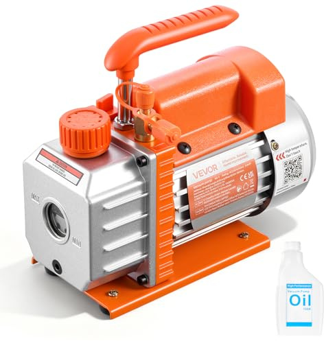 VEVOR Pompe à Vide 3,5 CFM 99 L/Min Pompe à Vide Climatisation à Palettes Rotatives 1 Étage Compatible R134a R22 R410a pour Entretien des Climatiseurs Automobiles Dégazage de Résine, Huile Incluse