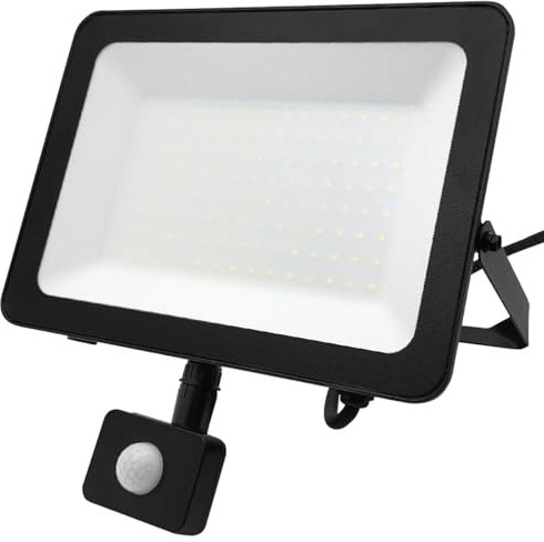 Long Life Lamp Company LED Floodlight 100W Black Cool White 6500K with Detachable PIR Sensor FL65K100W